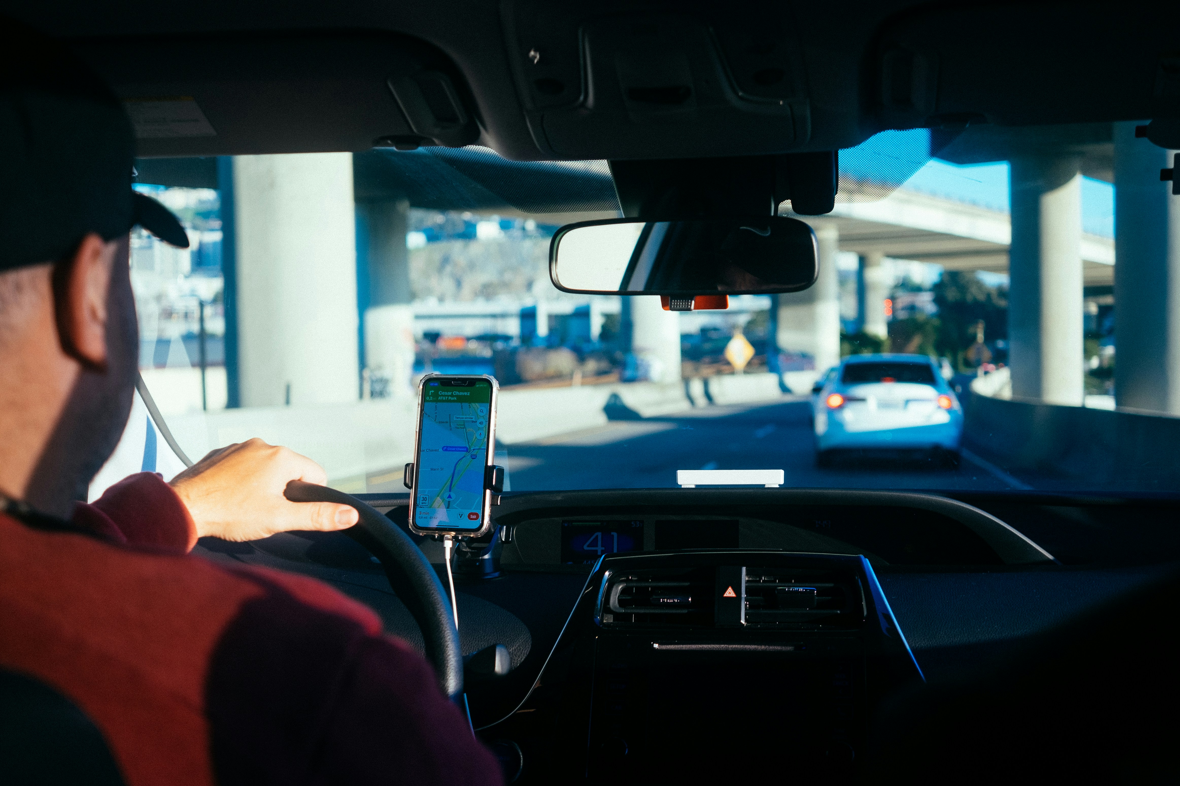 Driver navigating to the airport